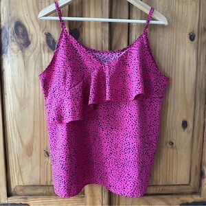 Hot Pink Cheetah Print Polka Dot Ruffle Tank Top Sleeveless Blouse